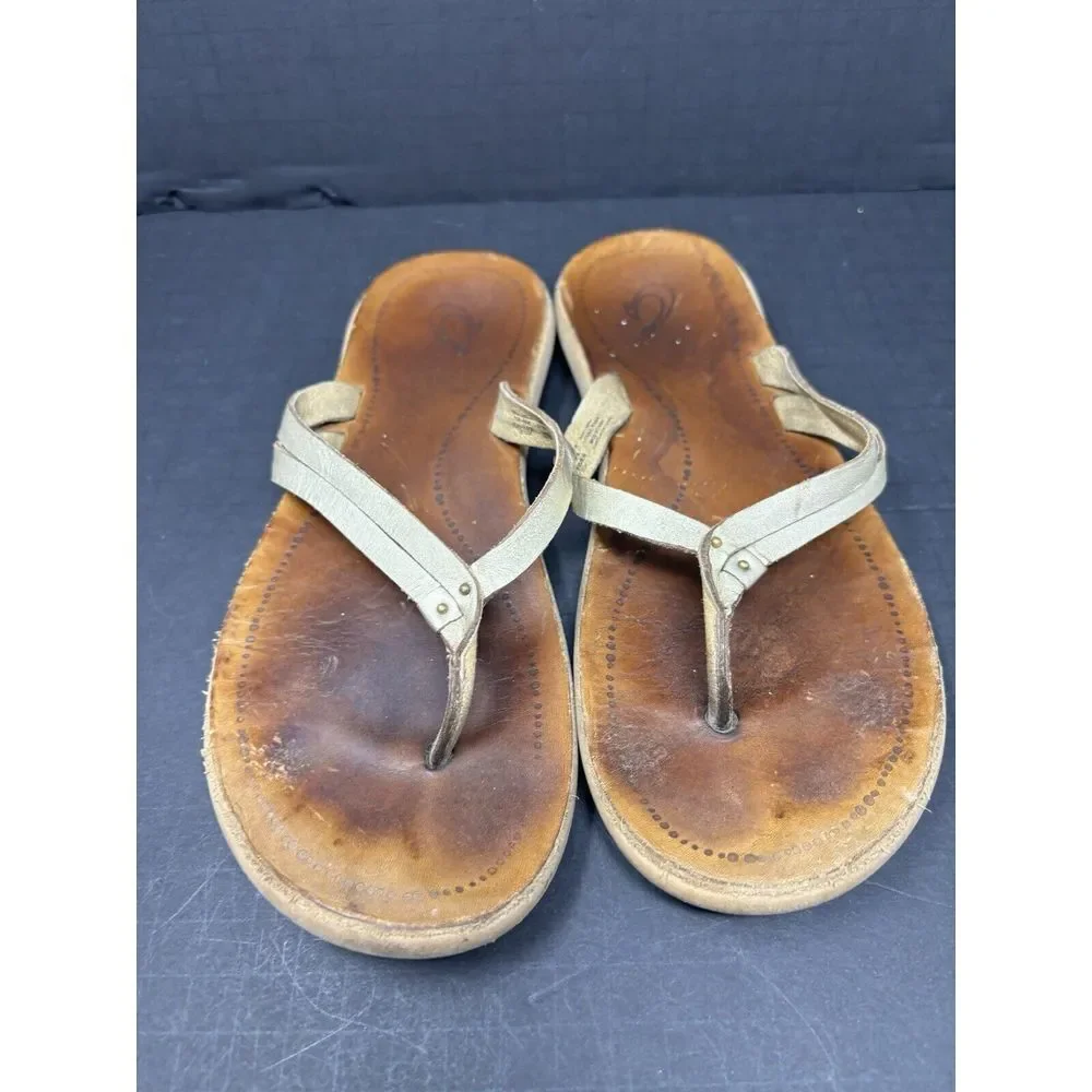 OluKai‎ Kapehe Luana Leather Flip Flop Sandals US Women's 9